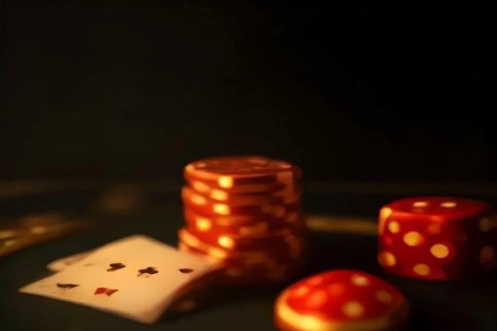 Blank casino chips in teal and gold arranged in a loose circle on dark felt