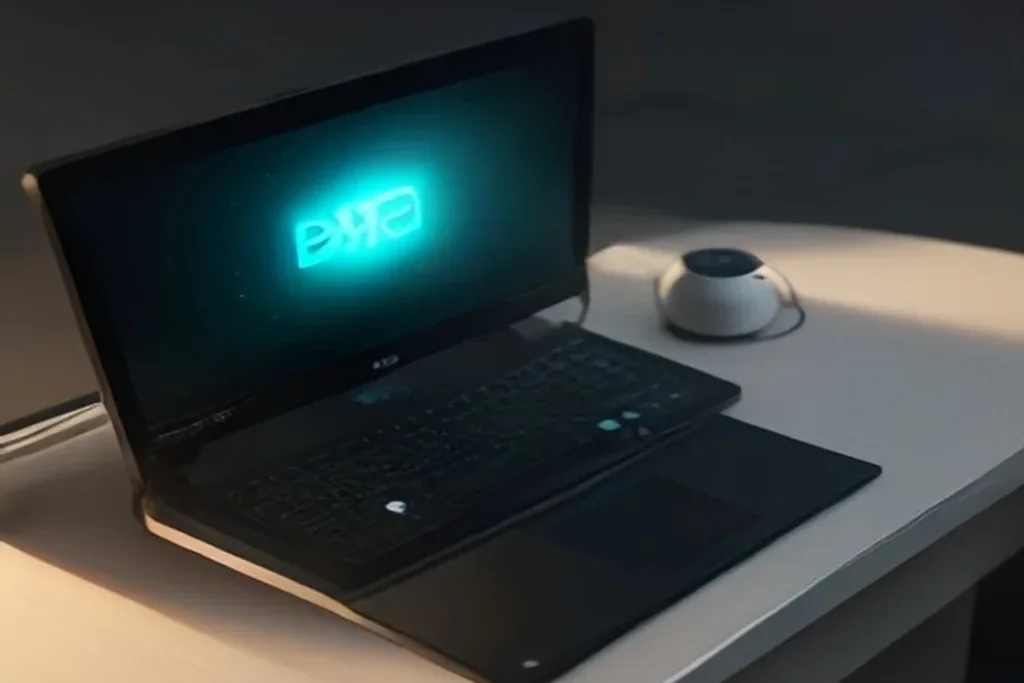 Gaming keyboard with glowing backlit keys and a headset resting on a dark desk