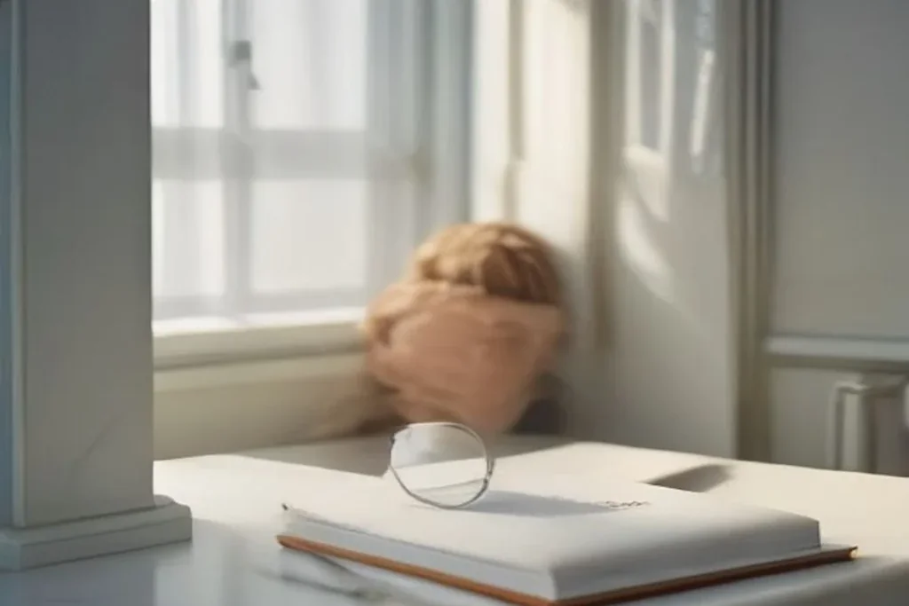 Reading glasses and a smartphone resting on a marble windowsill in soft light