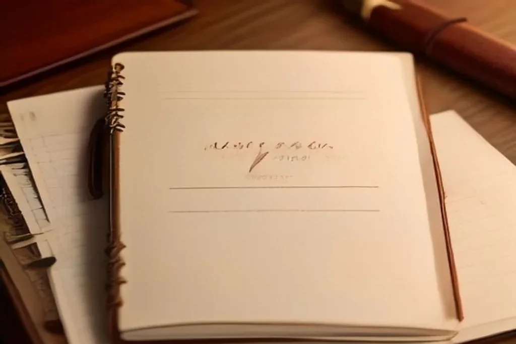 A leather-bound notebook with a gold pen resting on a mahogany desk
