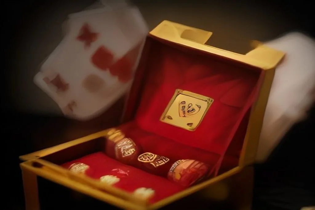 Gold and black blank casino chips stacked in a pyramid on a dark table